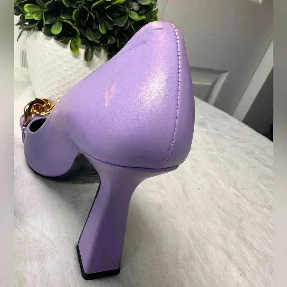 Versace SZ 7 Medusa Insignia Purple Gold Chain Heels Pumps - Picture 9 of 15
